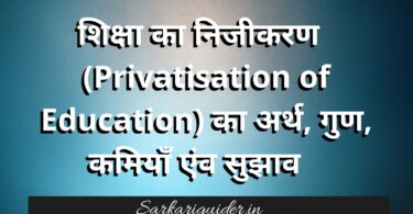 शिक्षा का निजीकरण (Privatisation of Education) का अर्थ, गुण, कमियाँ एंव सुझाव