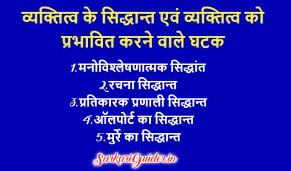 व्यक्तित्व के सिद्धान्त एवं व्यक्तित्व को प्रभावित करने वाले घटक