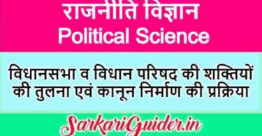 विधानसभा व विधान परिषद की शक्तियों की तुलना एवं कानून निर्माण की प्रक्रिया