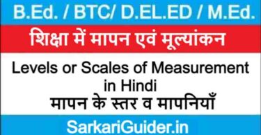 Levels or Scales of Measurement in Hindi