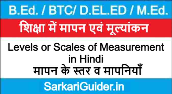 Levels or Scales of Measurement in Hindi